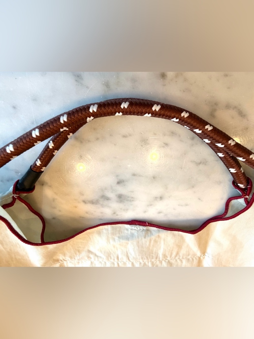 Mztkin nylon tote, cord handles, embroidered dogs in glasses, M, beige, like new - Picture 6 of 12